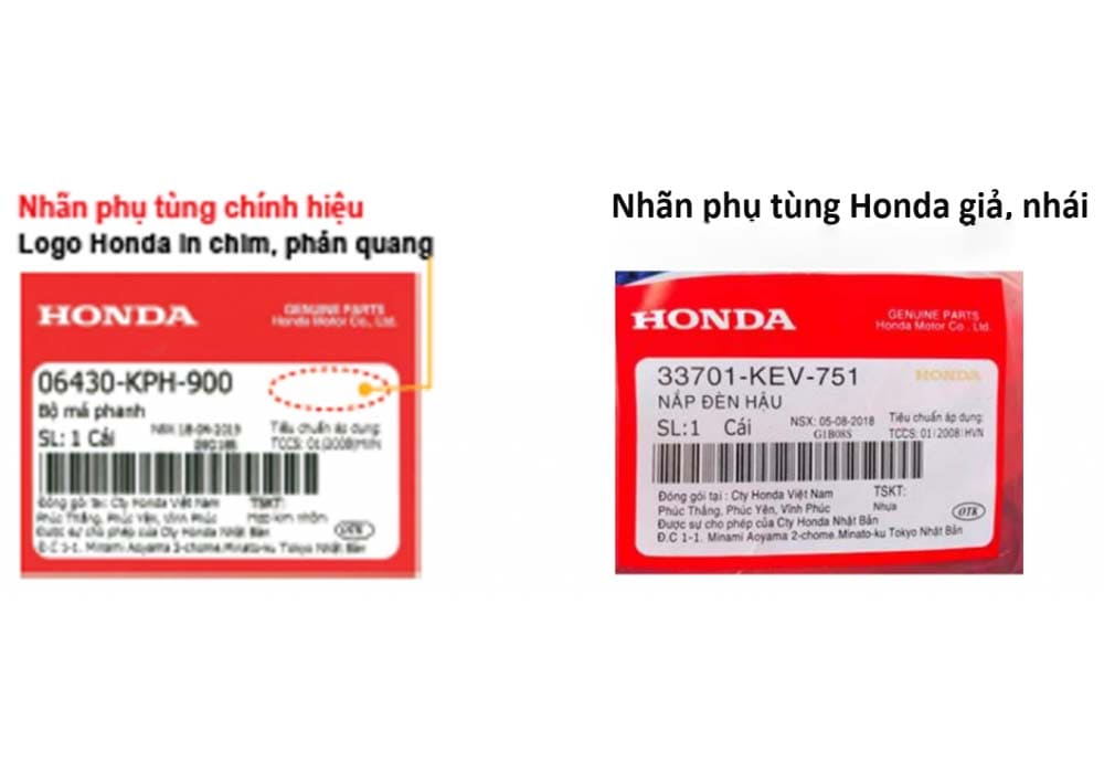 Logo chính hãng bên góc phải phần nền trắng logo Honda được in chìm