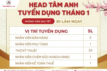 HEAD TÂM ANH TUYỂN DỤNG THÁNG 1/2026